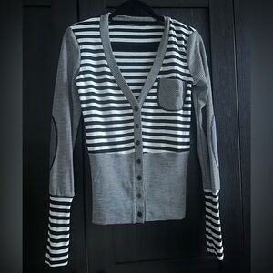Black & White Striped Wool Blend Cardigan